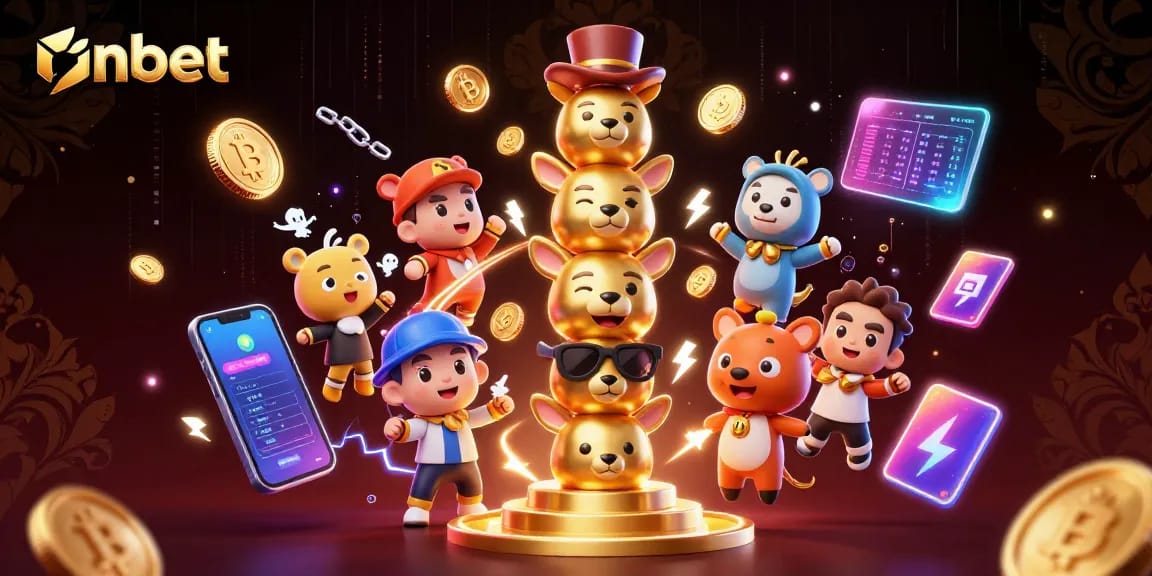 Engage with onbet's vibrant casino experience featuring a dynamic 3D totem and crypto elements.