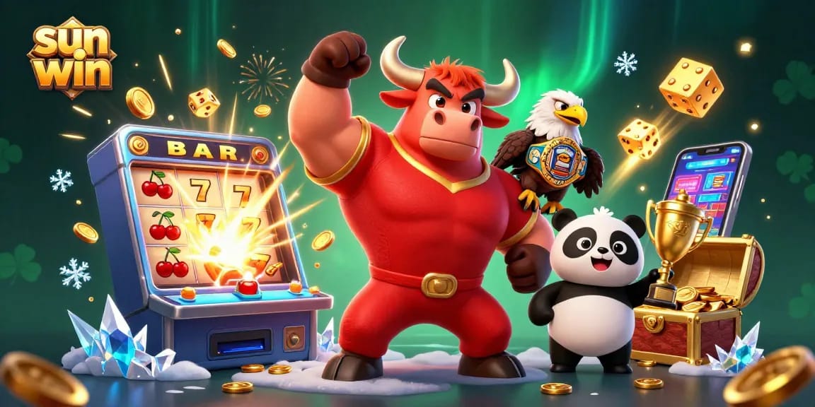 Experience the sun win vibe with vibrant 3D characters celebrating wins in a bustling casino scene.