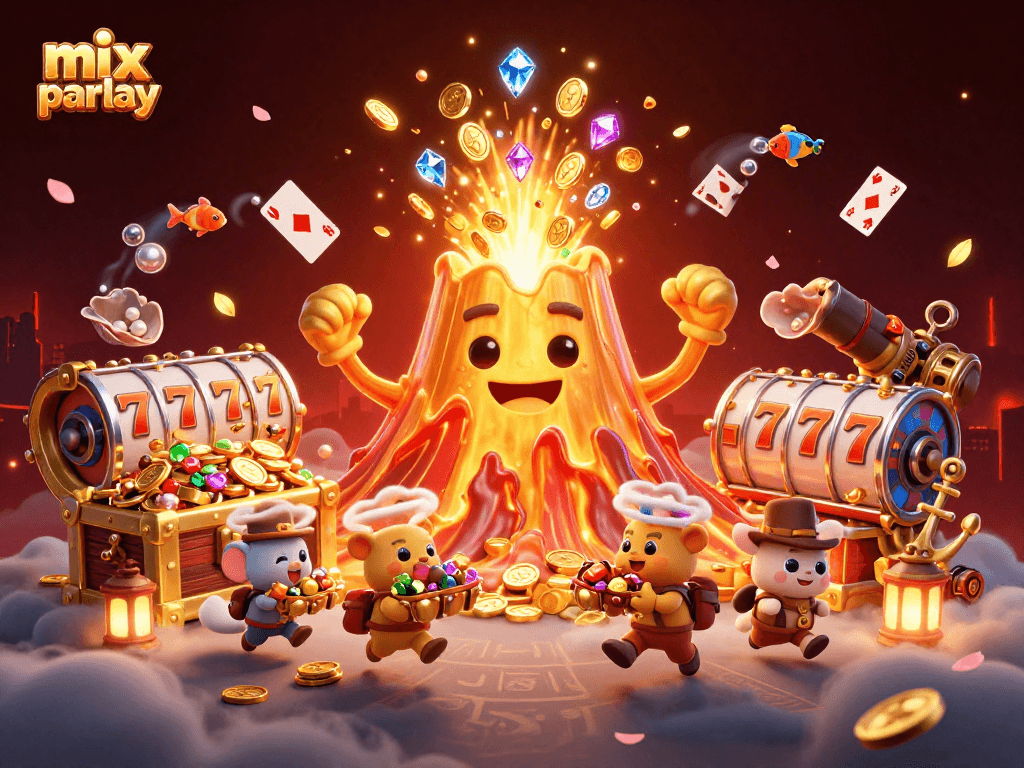 Experience thrilling wins with mix parlay in this vibrant, casino-themed 3D illustration.