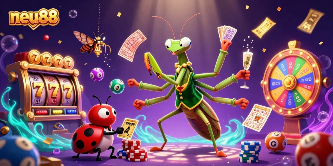 Play with neu88's vibrant slots and lottery in this captivating casino scene.