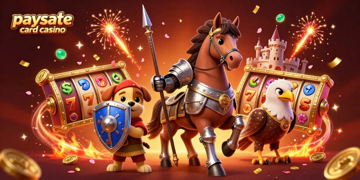 Erlebe den Nervenkitzel des Paysafe Card Casinos mit einem Ritter, einem Page und einem Falken in einer dynamischen, festlichen Szene.