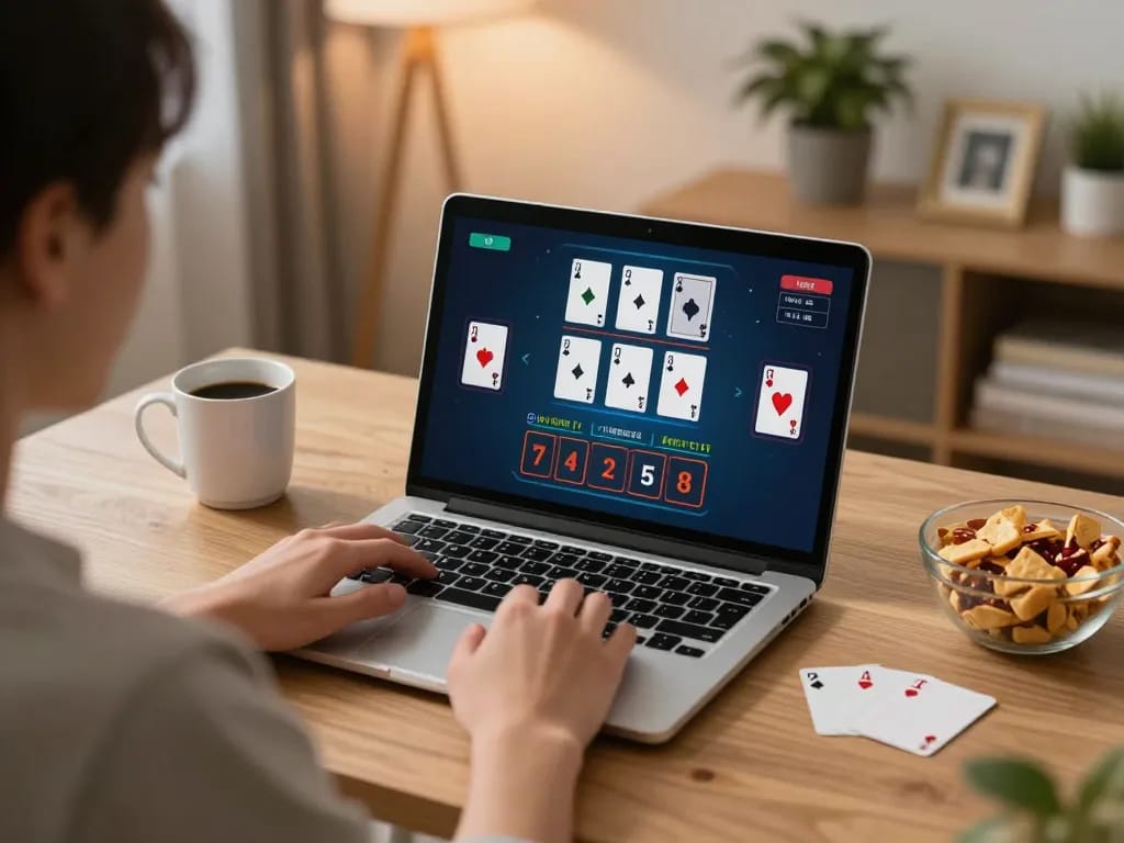 Engaging in blackjack gameplay on sunwingo at home with a cozy atmosphere and competitive spirit