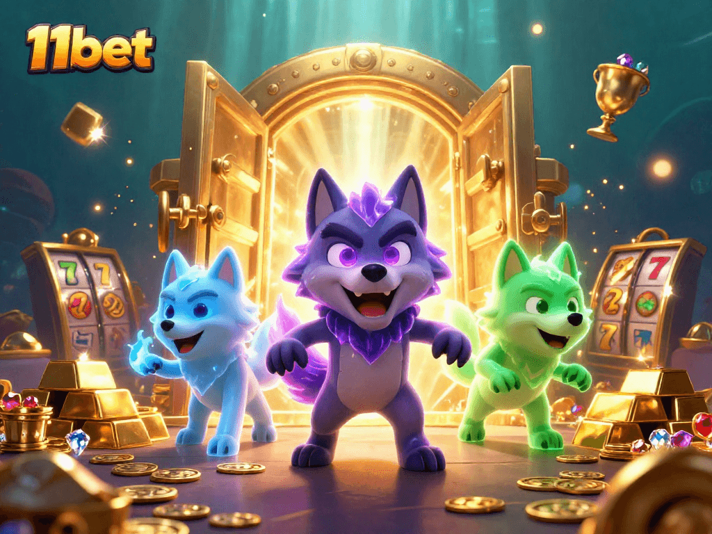 Engage with exhilarating slot action at 11bet's vibrant gaming scene featuring lucky 7s and gold treasures.