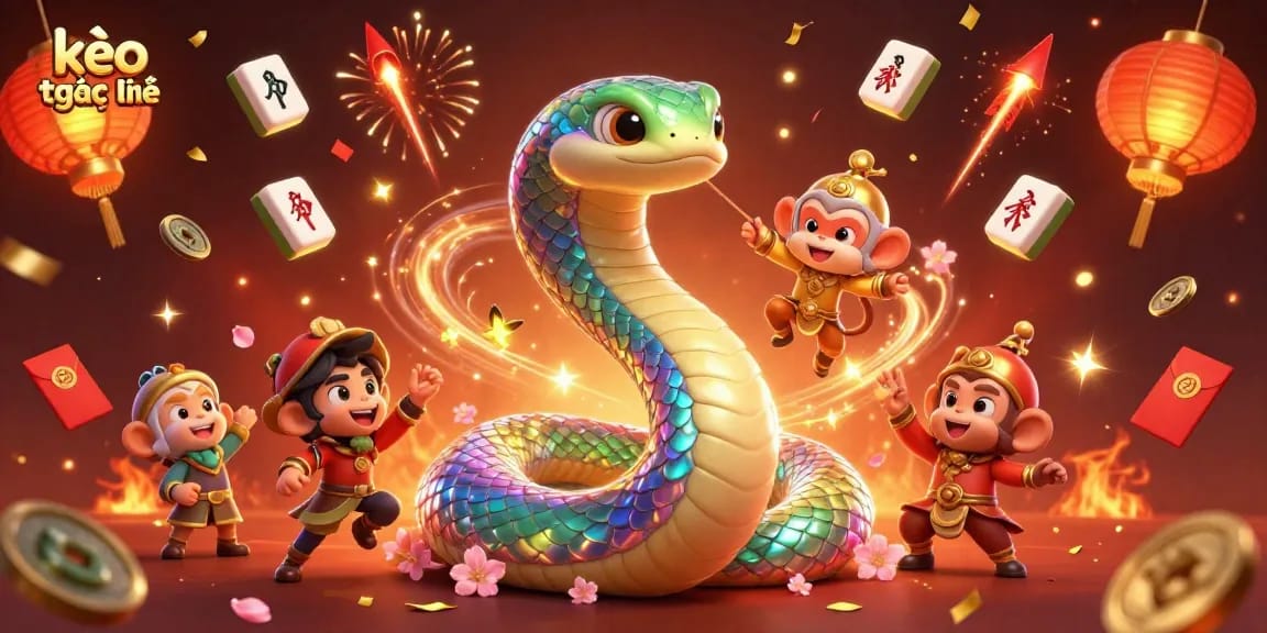 Engage with kèo trực tuyến in vibrant 3D casino action featuring a rainbow serpent and colorful game elements.