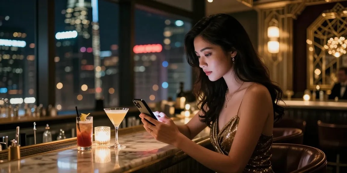 Khung cảnh về gái gọi sang trọng tại quán bar, tạo cảm giác quyến rũ và hấp dẫn.