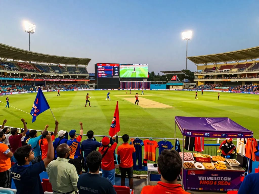 Fans enjoying a cricket match at the T20 World Cup 2026 alongside cricket exchange online updates