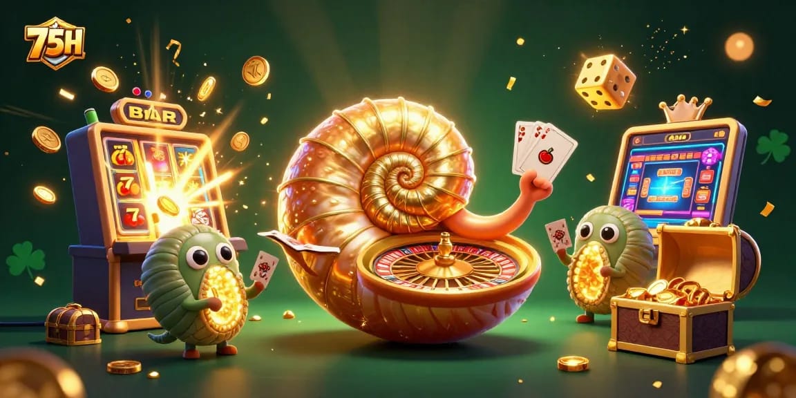 75H apresenta nautilus gigante e caça-níqueis em uma cena de cassino vibrante e emocionante.