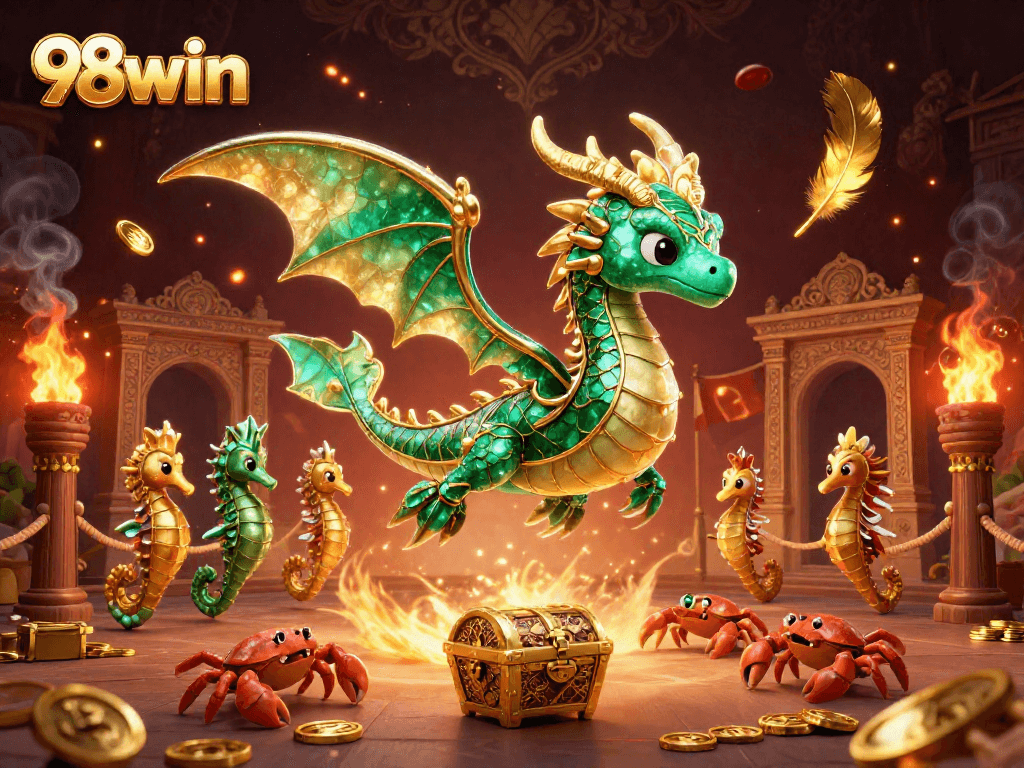 Spin to win at 98win with exciting treasure-hunting sea dragon and golden elements