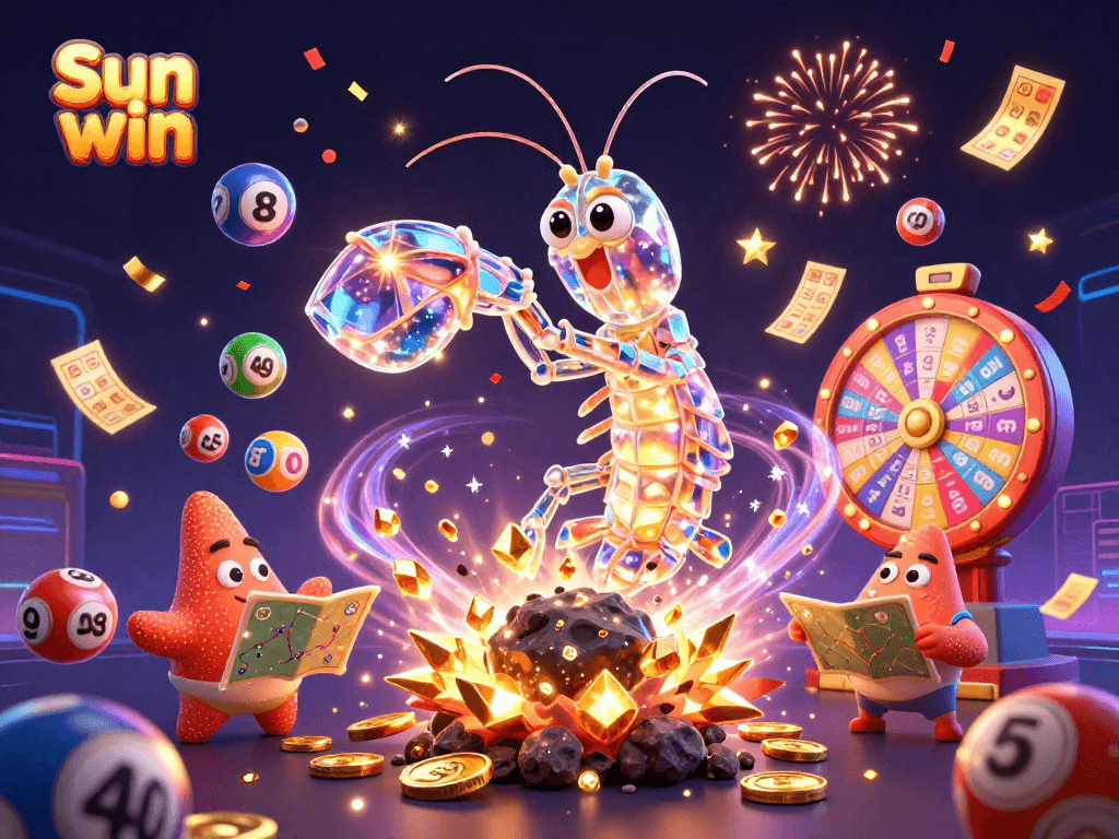 Experience top-notch fun with Sun win lotteries as a mantis shrimp bursts through an asteroid of gems.