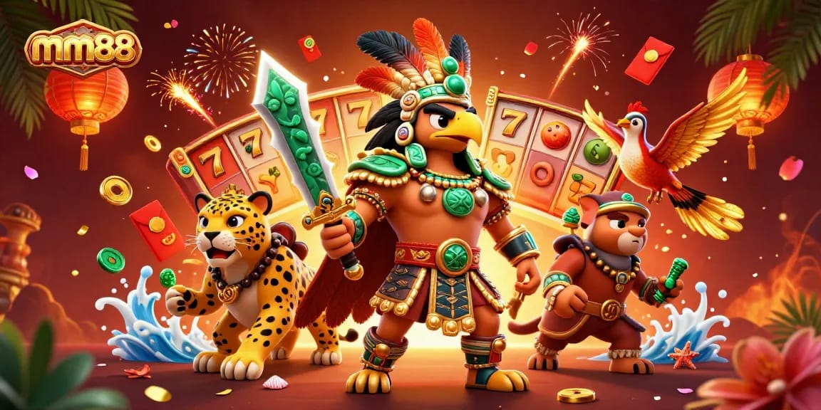 Experience the excitement of mm88 with a lively scene featuring casino elements and vibrant characters.