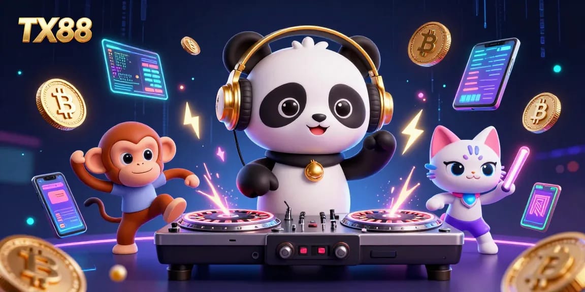 Bet on your luck at TX88 with a vibrant 3D casino scene featuring lively characters and dynamic game elements.