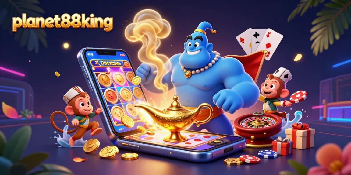 Experience the vibrant gaming world with planet88king as a genie grants wishes for high jackpots.