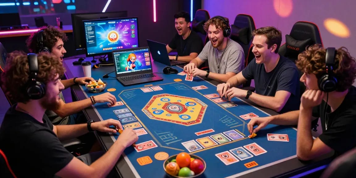68 game bài, pemain menikmati momen seru bermain kartu di ruang permainan modern.