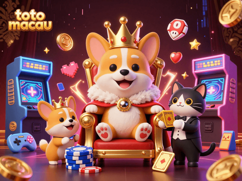 Engage with toto macau gaming dynamics featuring a royal corgi on a poker chip throne.