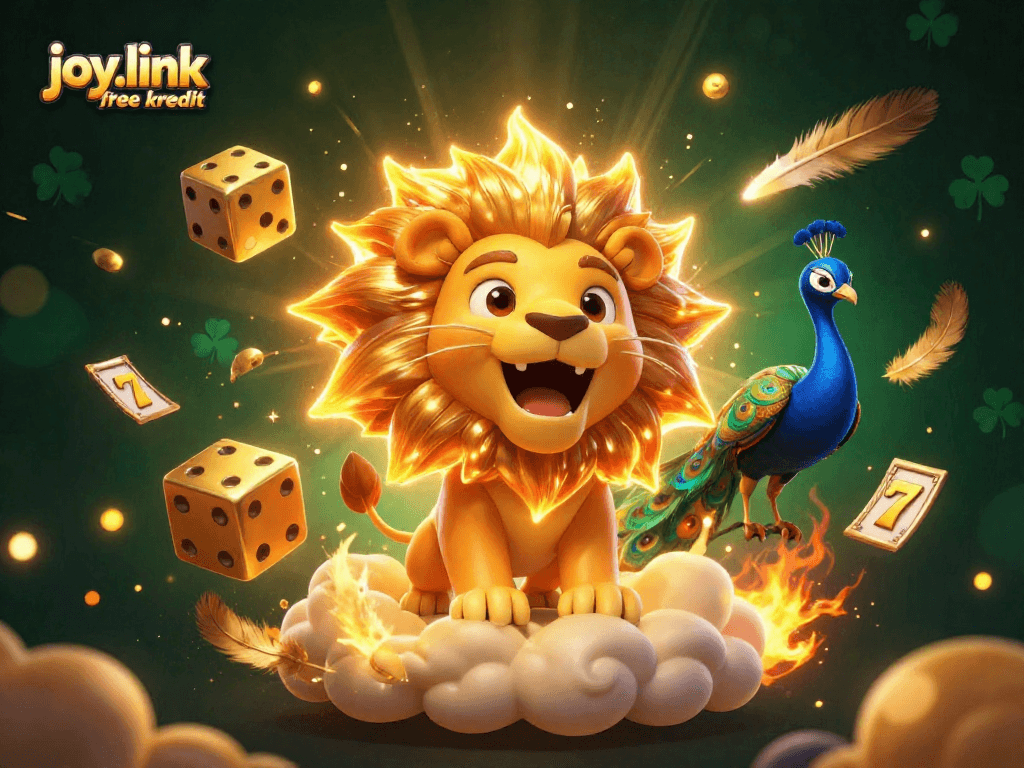 Experience the thrill of joy.link free kredit with a vibrant casino scene featuring roaring characters and dynamic game elements.
