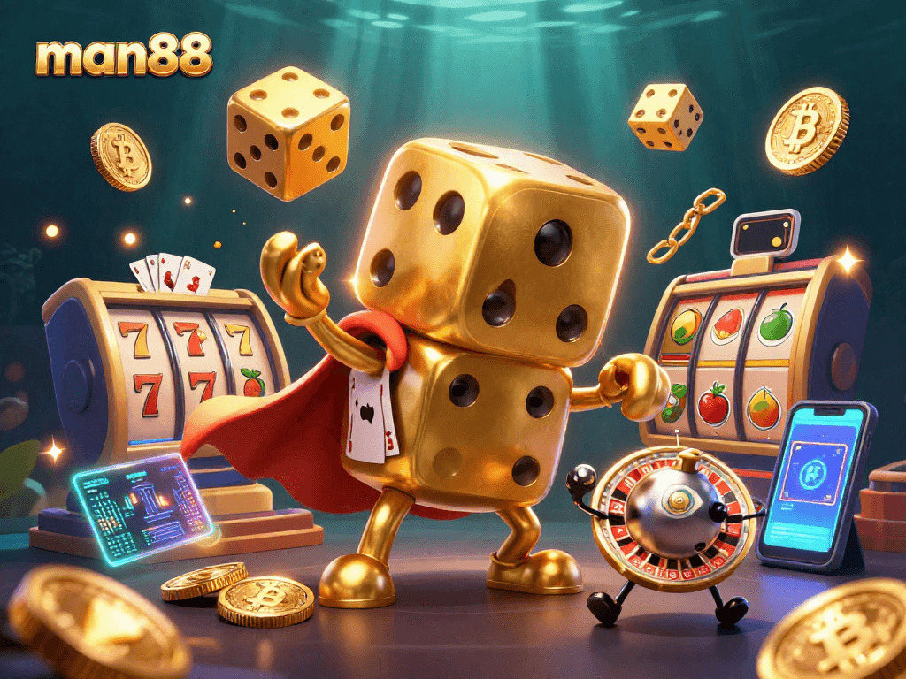 Experience thrilling moments with man88 as the golden dice golem brings luck through casino games.