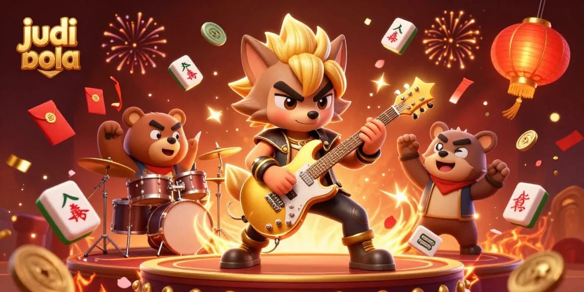 Experience judi bola thrills with an electrifying 3D scene featuring cartoon lion and bear in a casino environment.