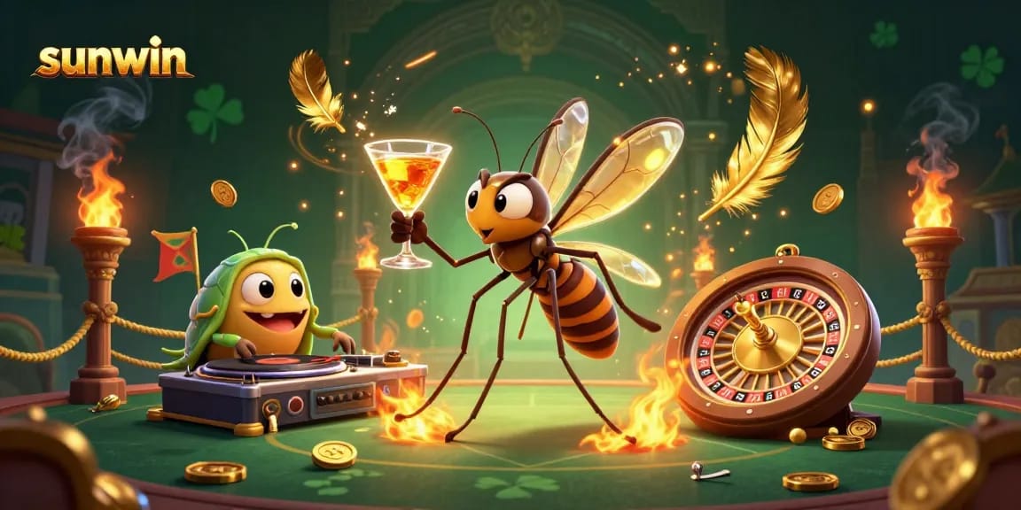 Experience thrilling moments with Sunwin at an interconnected casino scene featuring unique characters and dynamic gambling elements.