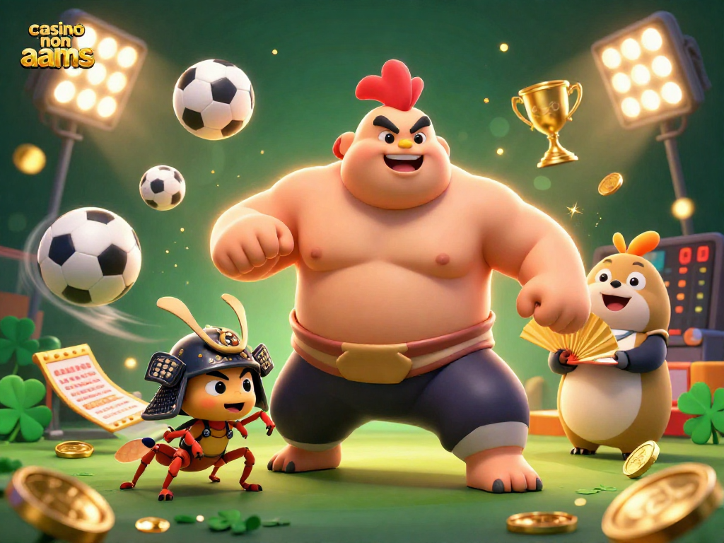 Immagine di un rooster sumo e un grillo samurai nel casino non aams con trofei e scommesse