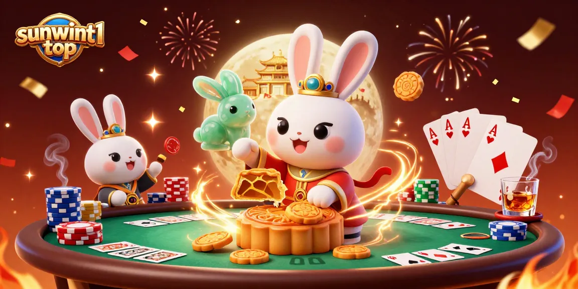 Engage in thrilling gaming with sunwint1 top, featuring poker chips emerging from mooncakes.