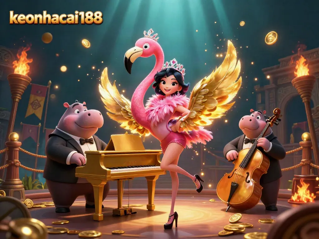 Experience the vibrant energy of keonhacai188's online gaming scene with a lively cartoon character ensemble.