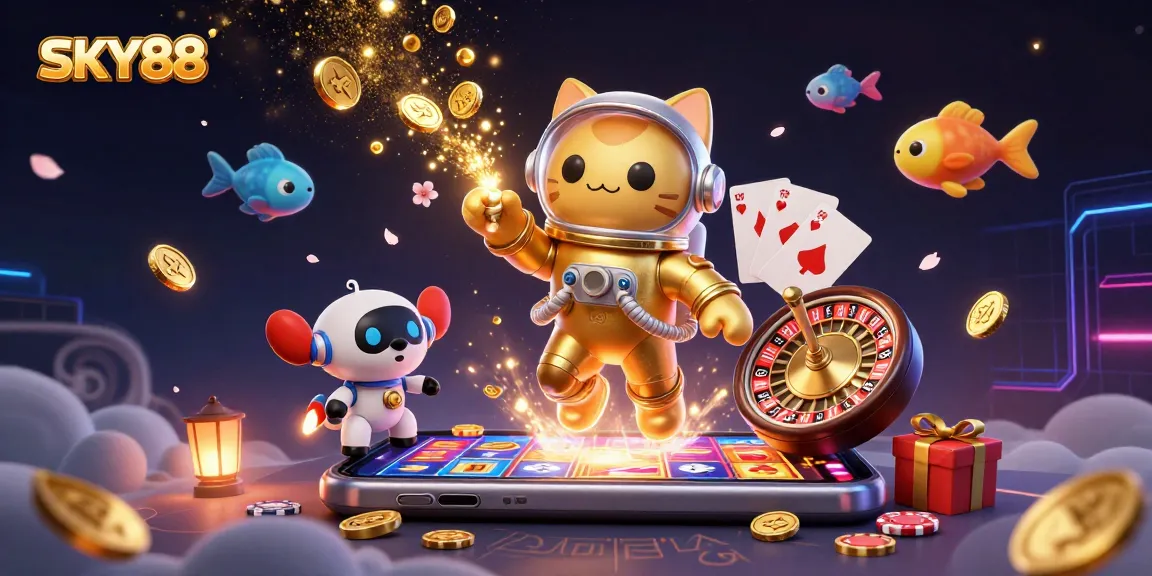 Engage with thrilling games at SKY88, featuring vibrant slot scenes and dynamic casino action.