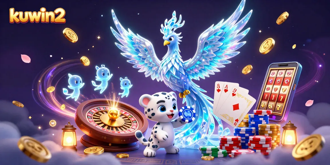 Spin the reels and win big in kuwin2's vibrant casino scene filled with exciting game elements.