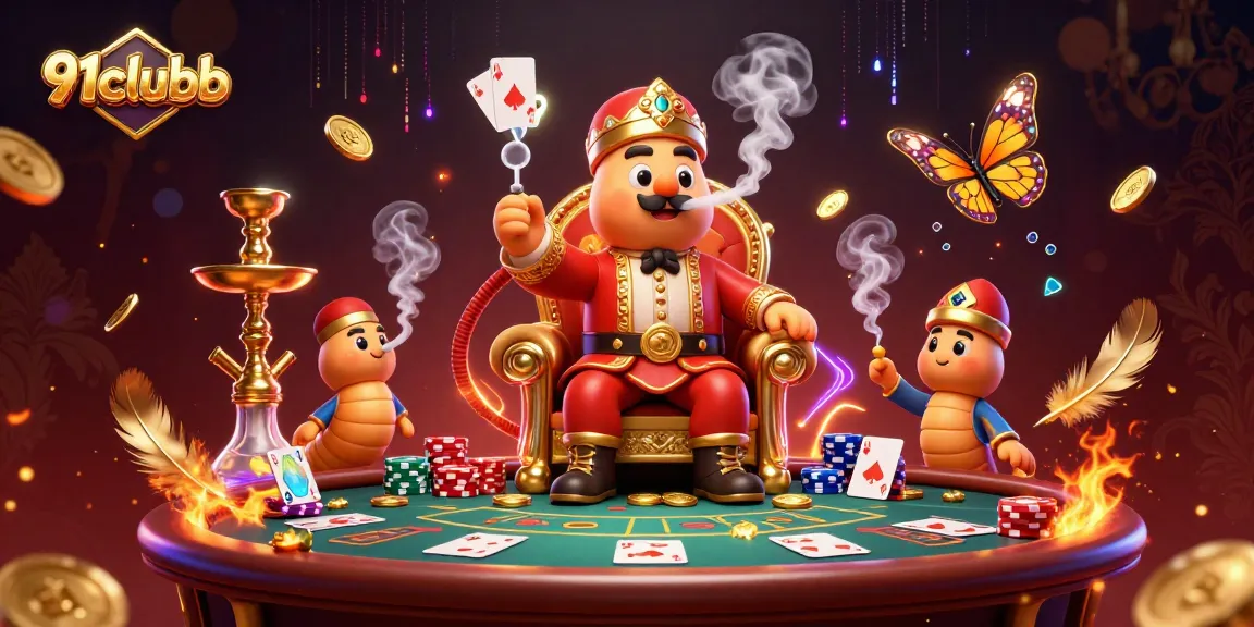 Experience thrilling gameplay with 91clubb in a vibrant poker scene featuring an extraordinary caterpillar character.