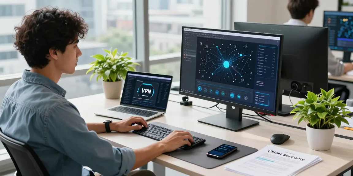 Enhance your online security with 快连 in a modern tech workspace.