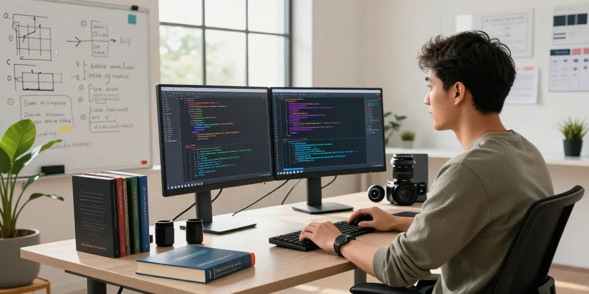 Developer coding at a tech workspace, showcasing acrossprotocol integration in a modern office.