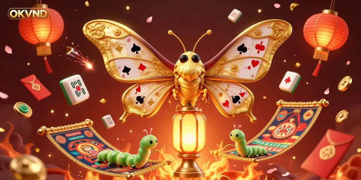 Engage in vibrant casino experiences with OKVND as an atlas moth and silk worms create golden gaming tapestries.