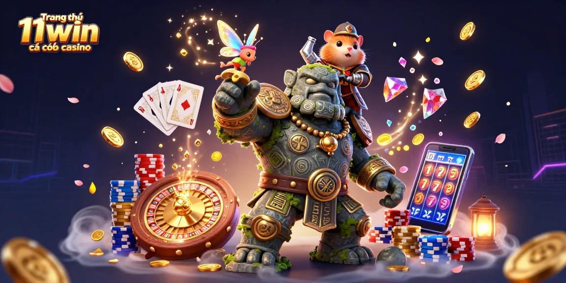 Experience the thrill of Trang chủ 11win cá cược casino with vibrant 3D elements illuminating the gaming world.