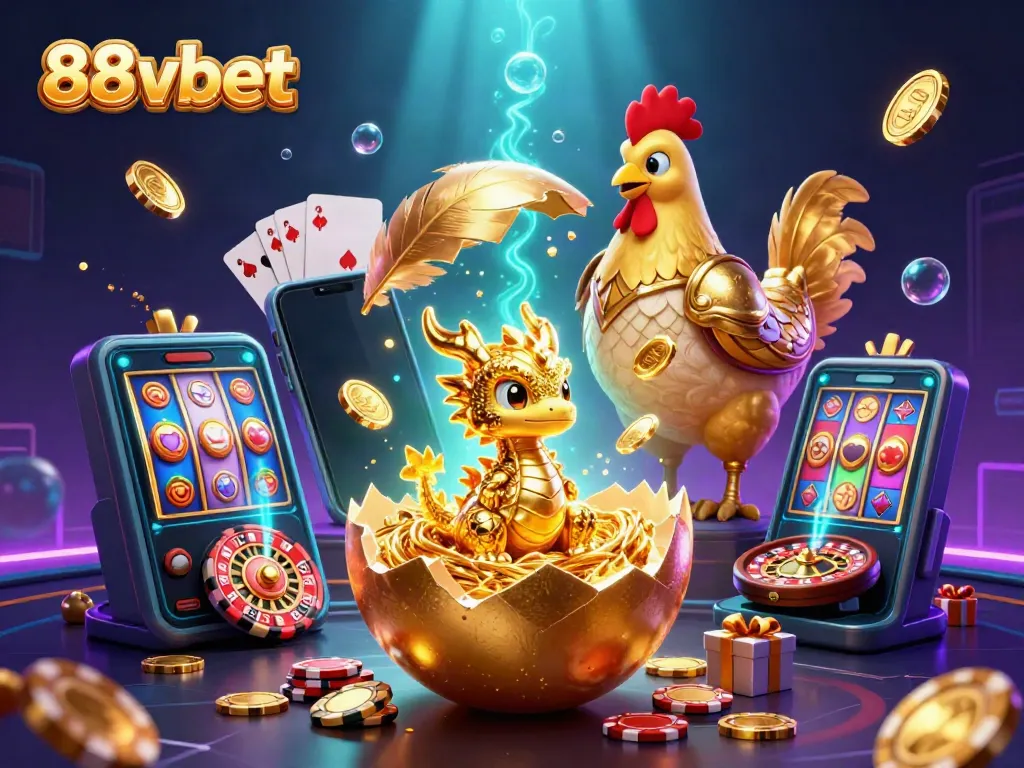 Experience the excitement of 88vbet with its dazzling golden dragon, poker chips, and vibrant casino elements.