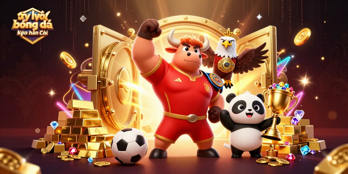 Tỷ lệ bóng đá kèo nhà cái illustrated with dynamic sports betting elements and vibrant casino characters.
