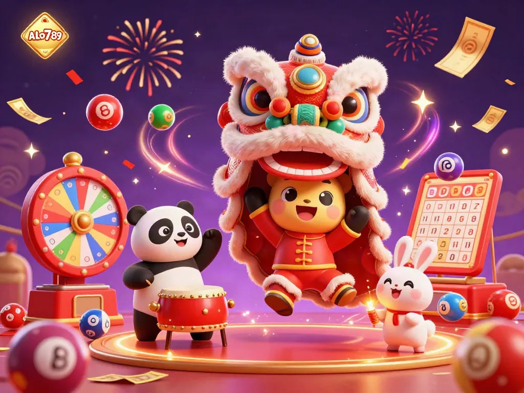 Engage with ALo789's thrilling gambling experience featuring lion dance and vibrant gaming elements.