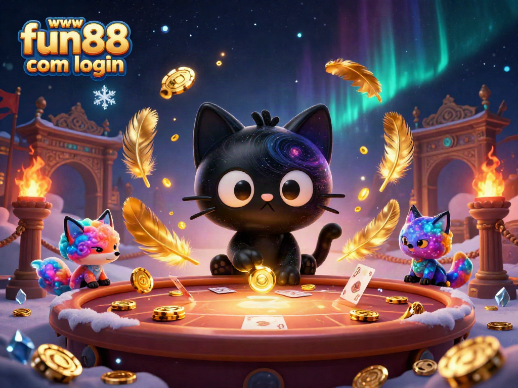 Experience gaming at www fun88 com login with a cosmic theme featuring a black hole cat and colorful nebula fox at the casino table.