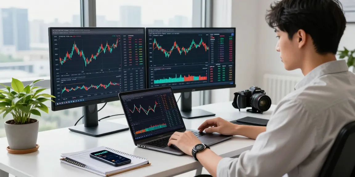 Engaged trader analyzing XPAY33 market data on multiple screens in a modern workspace.