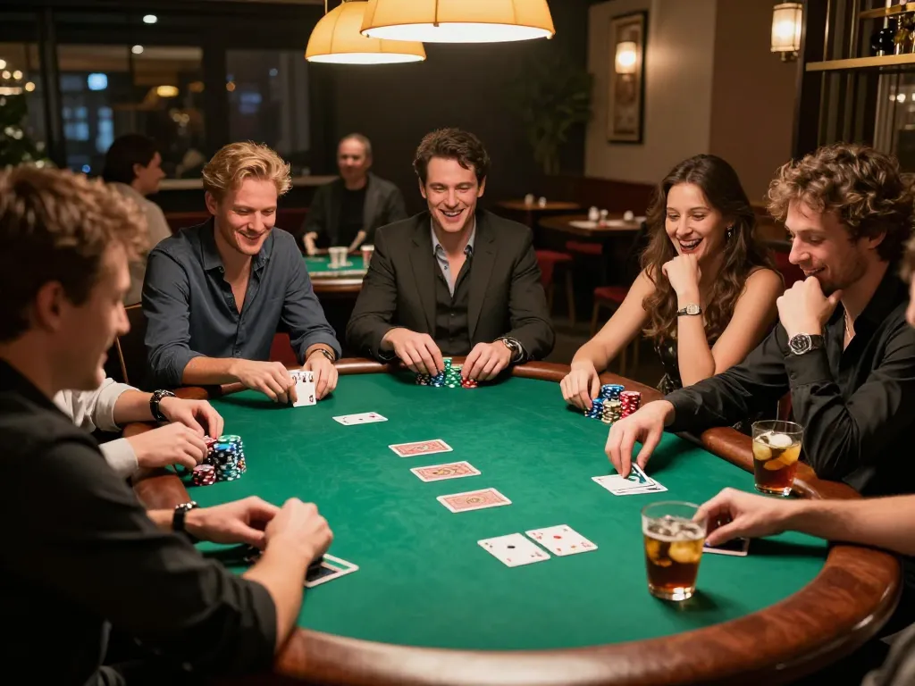 Pemain menikmati kemenangan poker sambil terlibat dalam permainan strategis di malam pribadi rokok88.