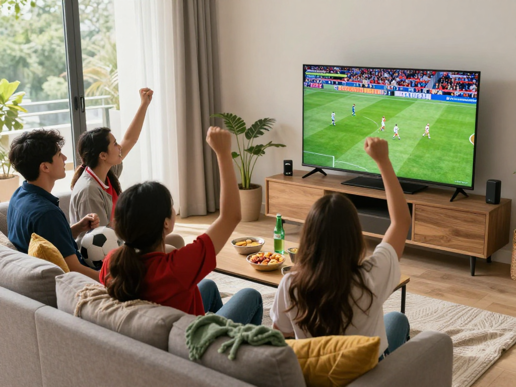 Watch كورة لايف live football matches in a cozy living room with friends.