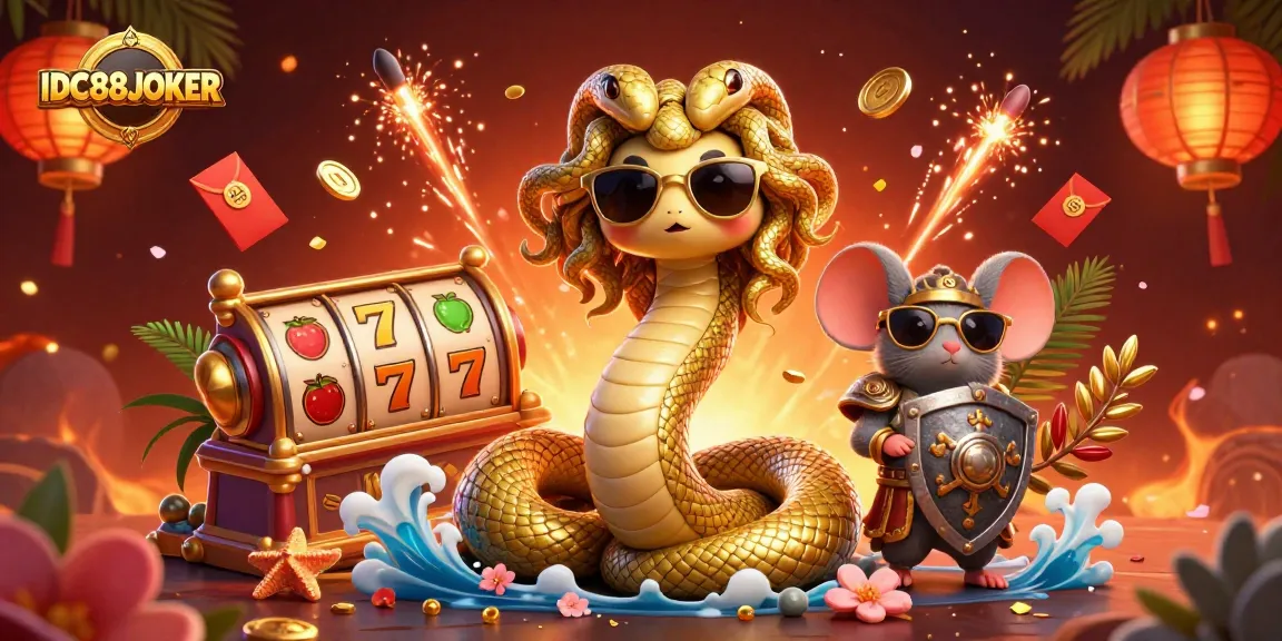Experience thrilling gameplay at IDC88JOKER with lively slot reels and engaging character dynamics in a vibrant scene.