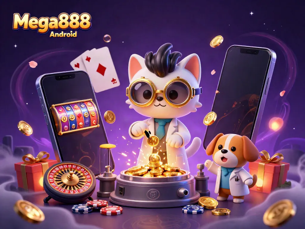 Engage in exciting gameplay with Mega888 Android featuring vibrant slots, coins, and casino elements.