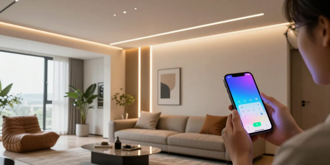 Aplica LED utilizată în iluminatul interior, arătând setări personalizate pentru stilul de viață modern.