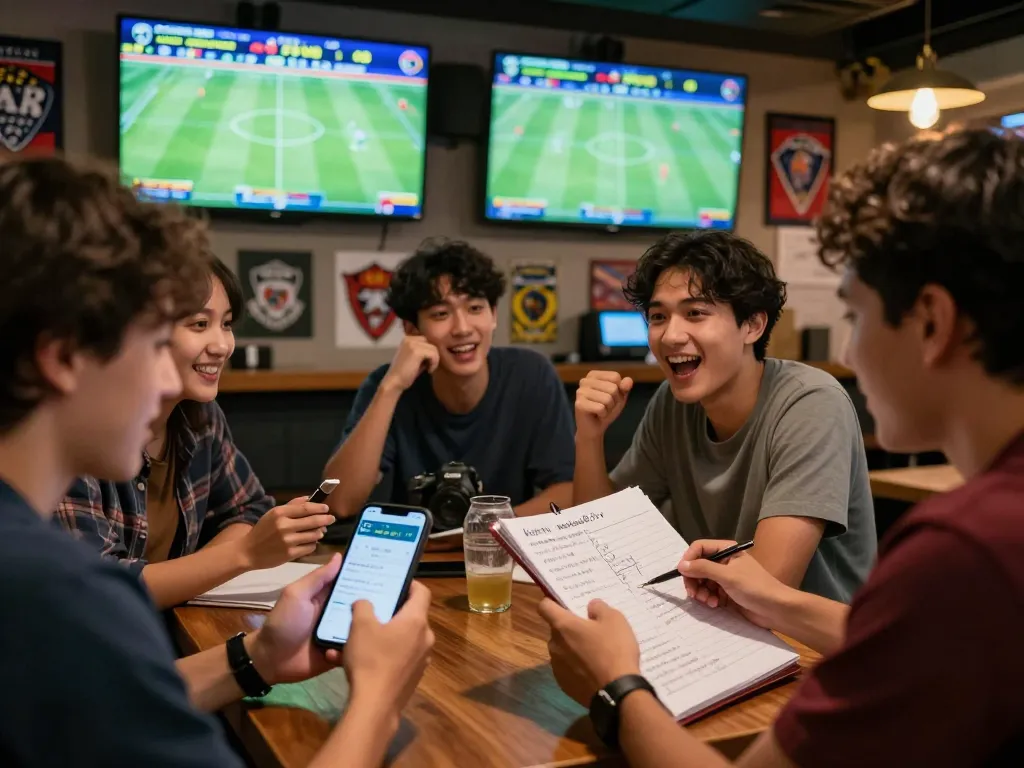 Football fans engaged in live match analysis with https://keonhacai8.tv/ displayed, capturing the excitement of sports betting.