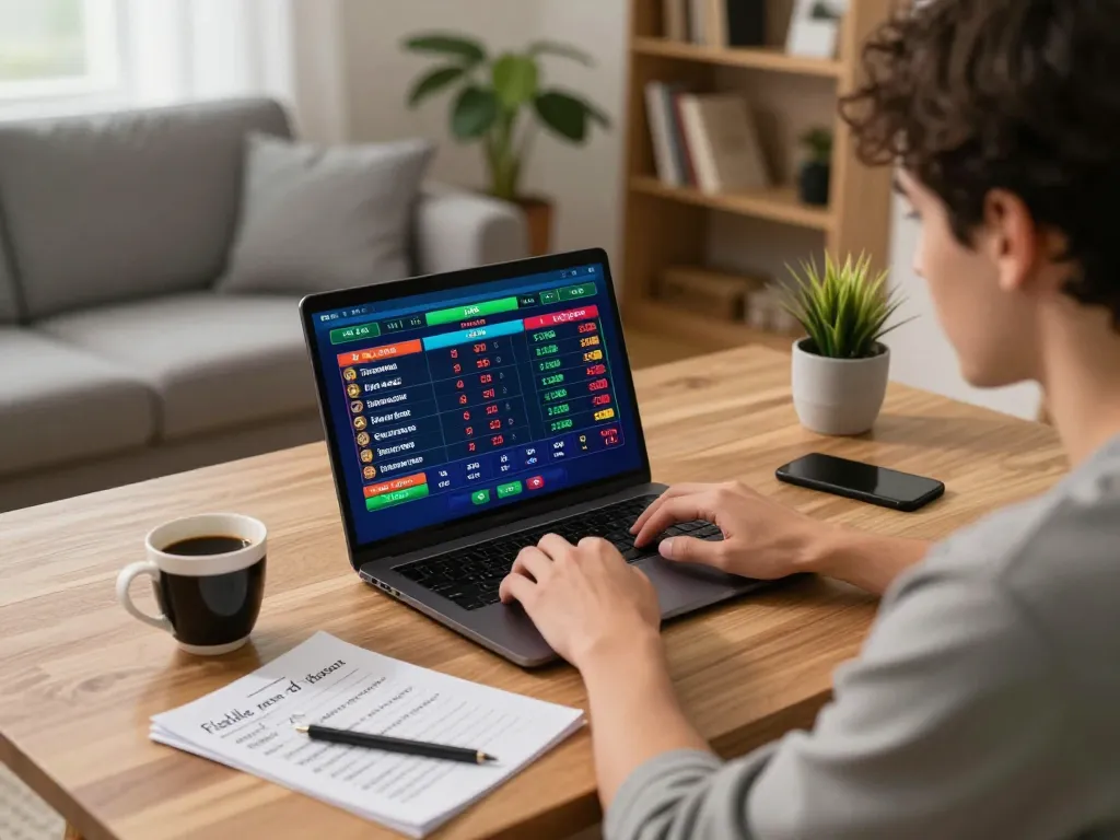 Placing bets on betting app showcasing ty le keo nha cai in a comfortable home environment.