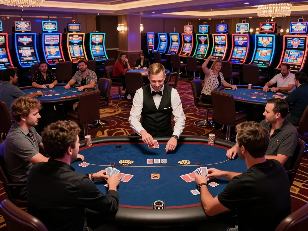 78WIN poker players engaging in a high-stakes game in an upscale casino atmosphere