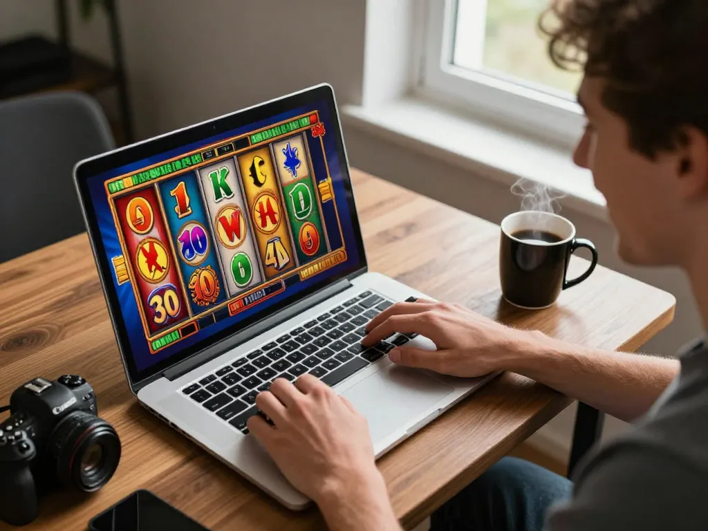 Nohu90 player spins the reels in an exciting online slot game from home, showcasing vibrant graphics and strategy.