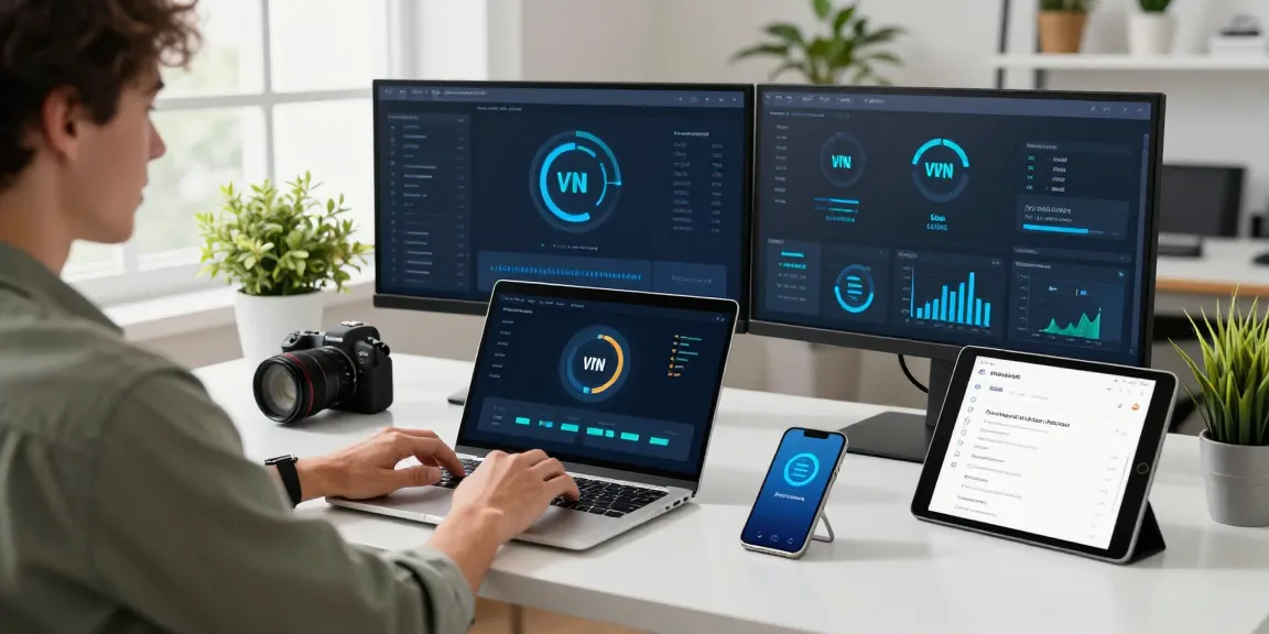 使用快连的用户在现代办公环境中连接VPN，展示高效稳定的网络速度和实时数据监控。