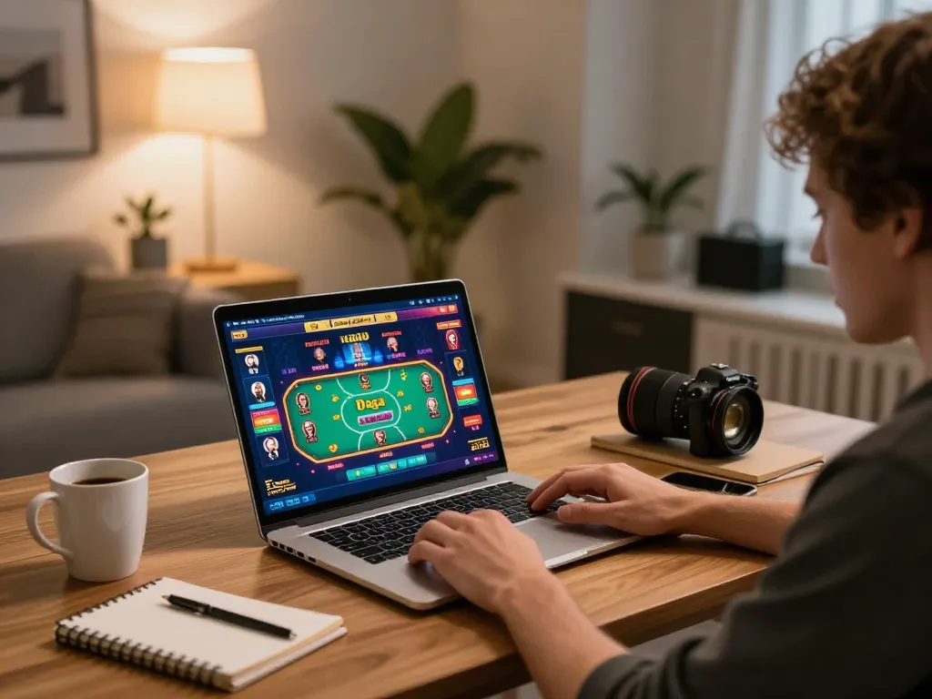 Daga online gaming experience where a player engages in strategic betting through a laptop interface.