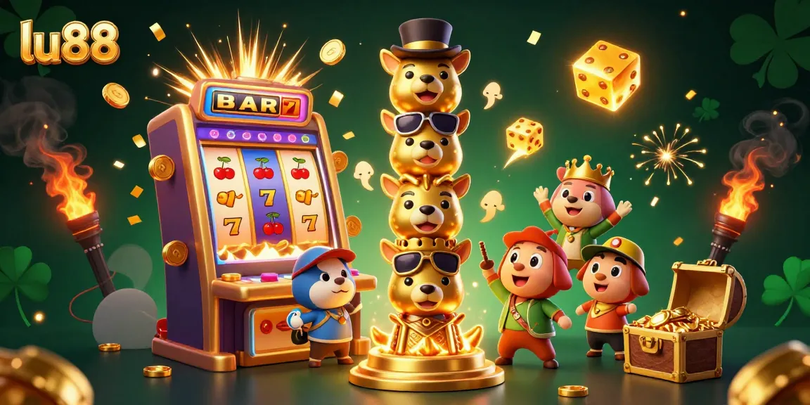 lu88 bursts with energy amid animated totem, jackpot symbols, and lively casino elements