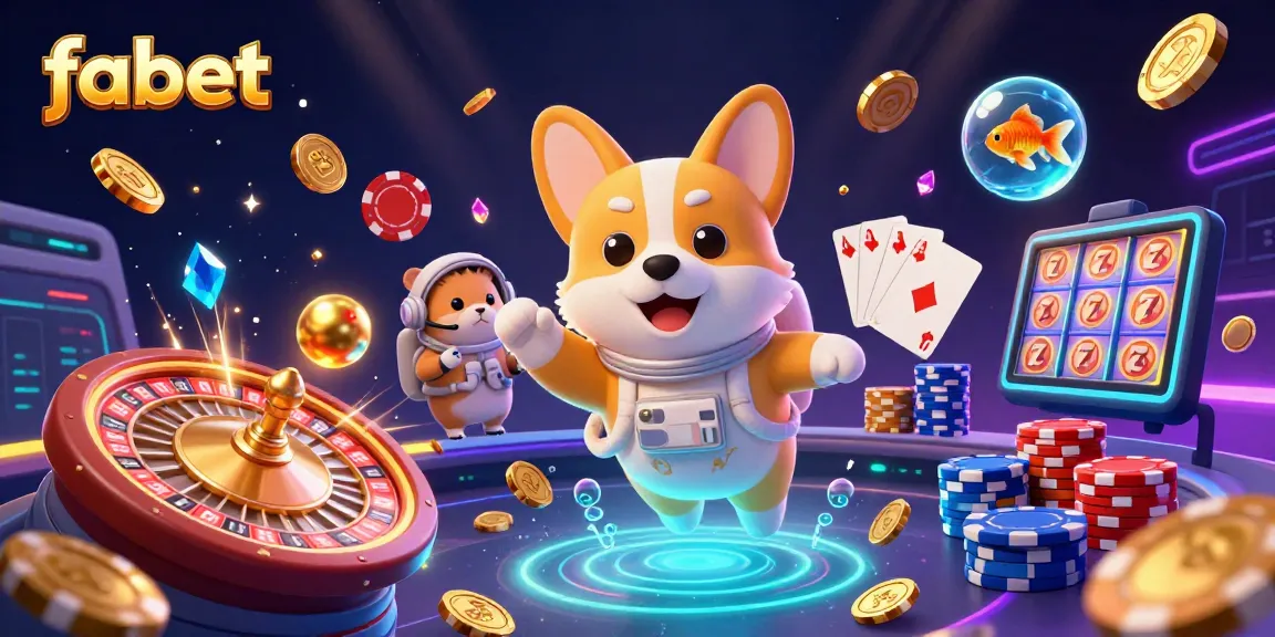 Enjoy fabet's thrilling casino experience with a playful astronaut corgi in a vibrant space station.